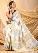 Cotton White Daily Wear Printed Saree